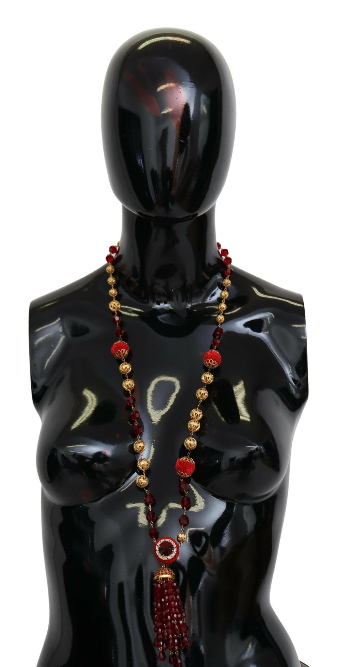 Dolce & Gabbana Gold Tone Brass Red Crystals Pendant Opera Chain  Necklace -   -  Dolce & Gabbana.