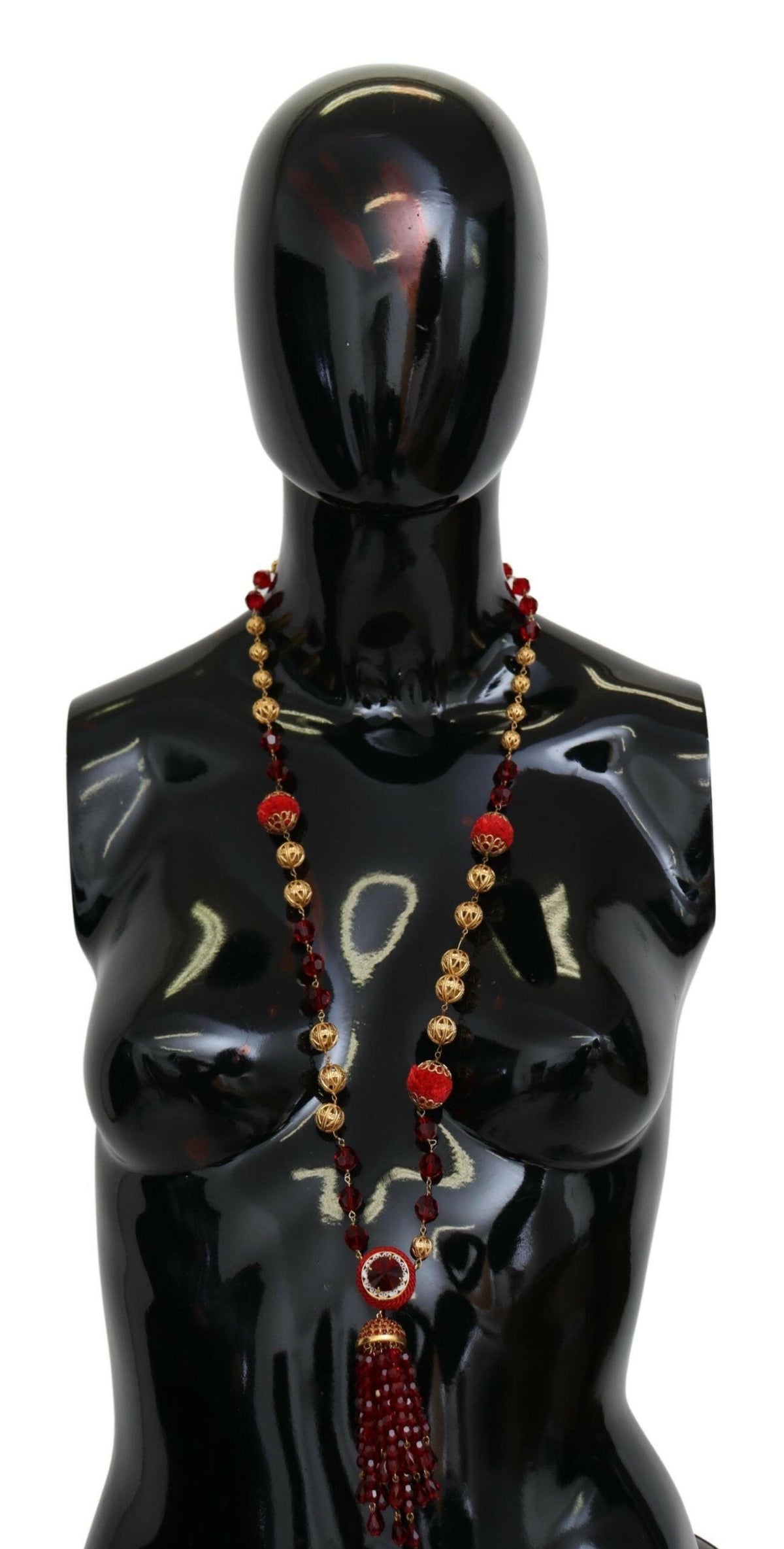 Dolce & Gabbana Gold Tone Brass Red Crystals Pendant Opera Chain  Necklace -   -  Dolce & Gabbana.