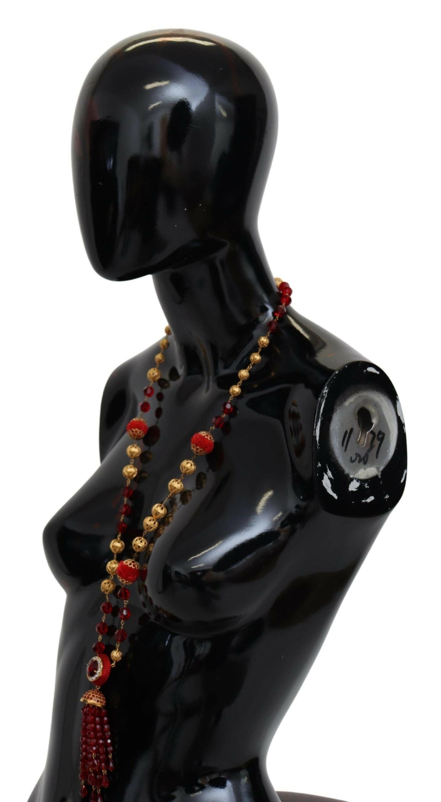 Dolce & Gabbana Gold Tone Brass Red Crystals Pendant Opera Chain  Necklace -   -  Dolce & Gabbana.