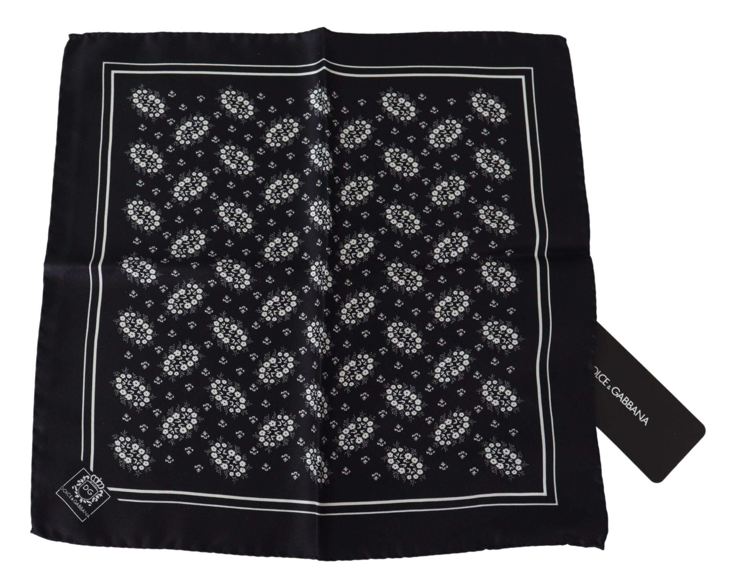 Dolce & Gabbana Black Patterned Square Scarf  Silk  Handkerchief -  Mens Handkerchief -  Dolce & Gabbana.