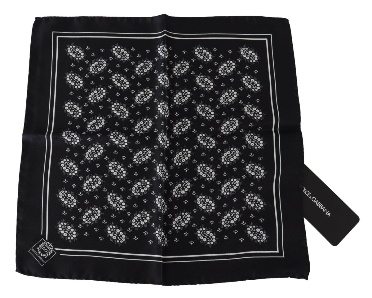 Dolce & Gabbana Black Patterned Square Scarf  Silk  Handkerchief -  Mens Handkerchief -  Dolce & Gabbana.