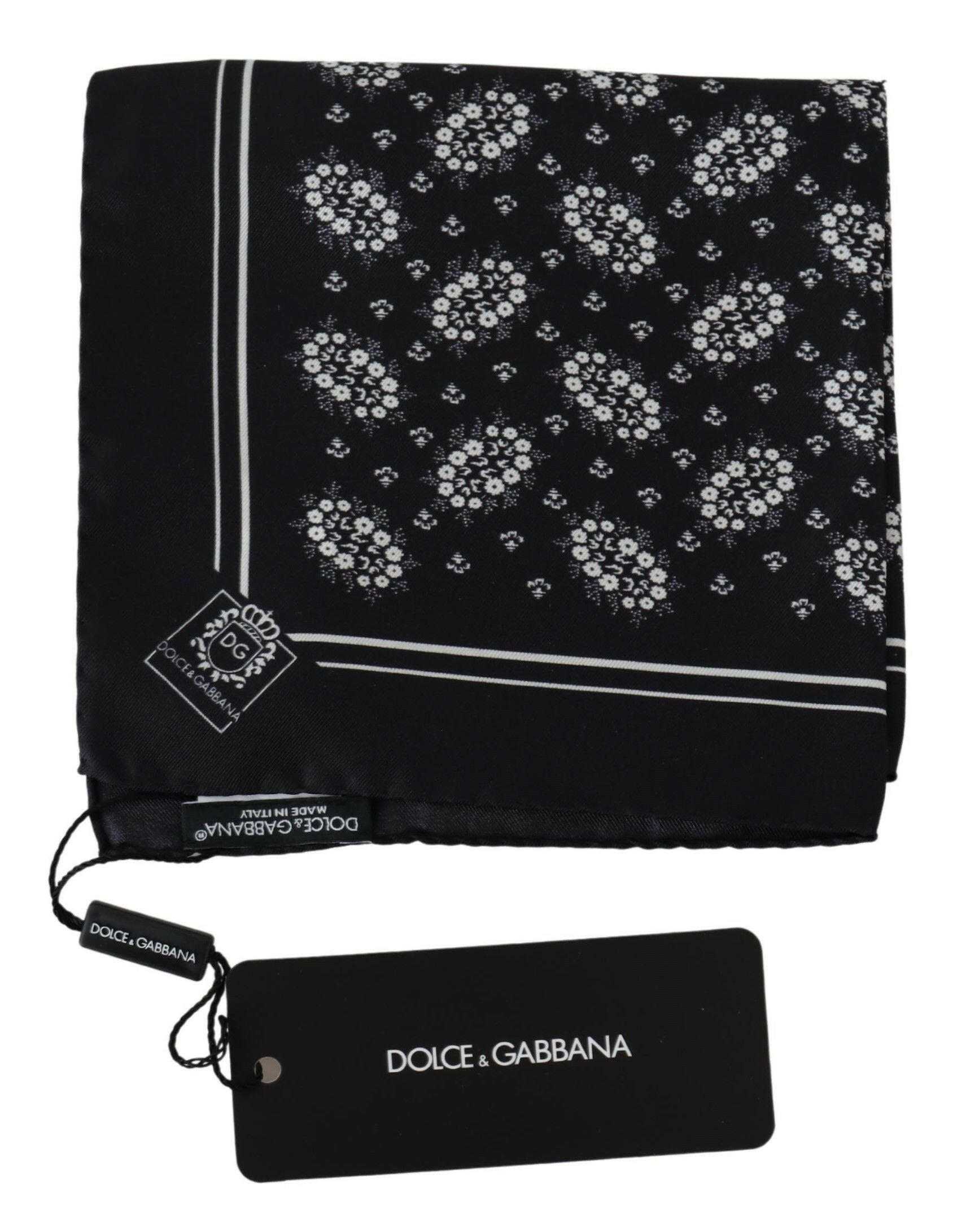 Dolce & Gabbana Black Patterned Square Scarf  Silk  Handkerchief -  Mens Handkerchief -  Dolce & Gabbana.