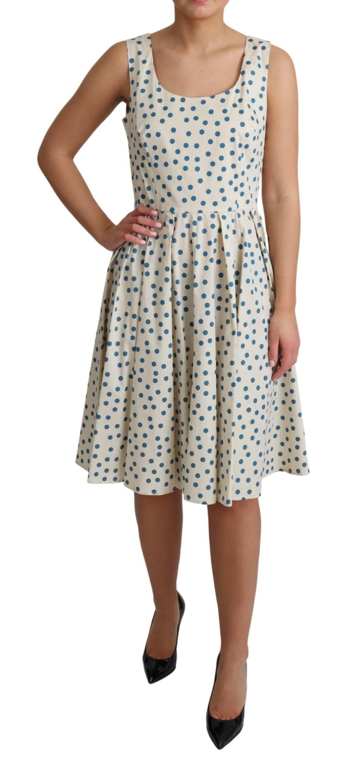 Dolce & Gabbana Beige Dotted Cotton A-Line Gown Dress -   -  Dolce & Gabbana.