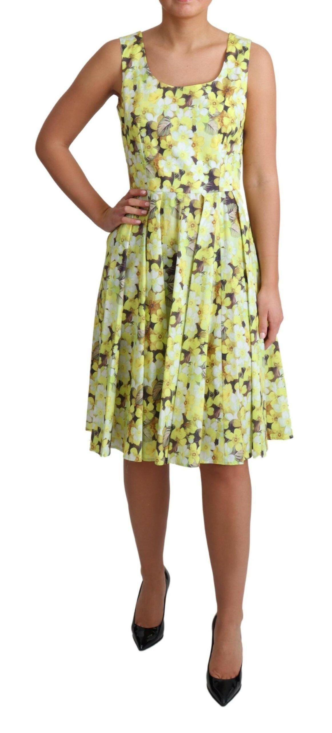 Dolce & Gabbana Yellow Floral Cotton Stretch Gown Dress -   -  Dolce & Gabbana.