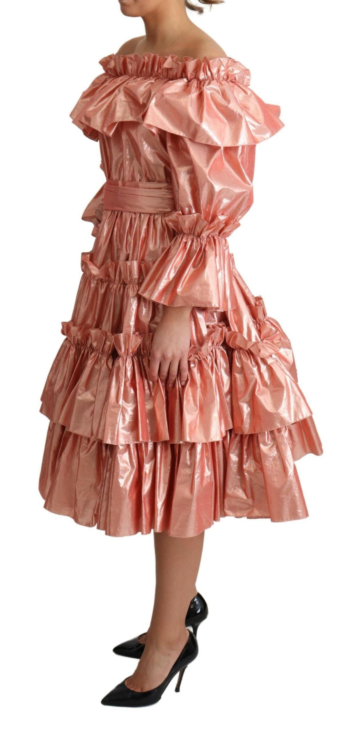 Dolce & Gabbana Pink Ruffled Dress Silk Cotton Gown Dress -   -  Dolce & Gabbana.