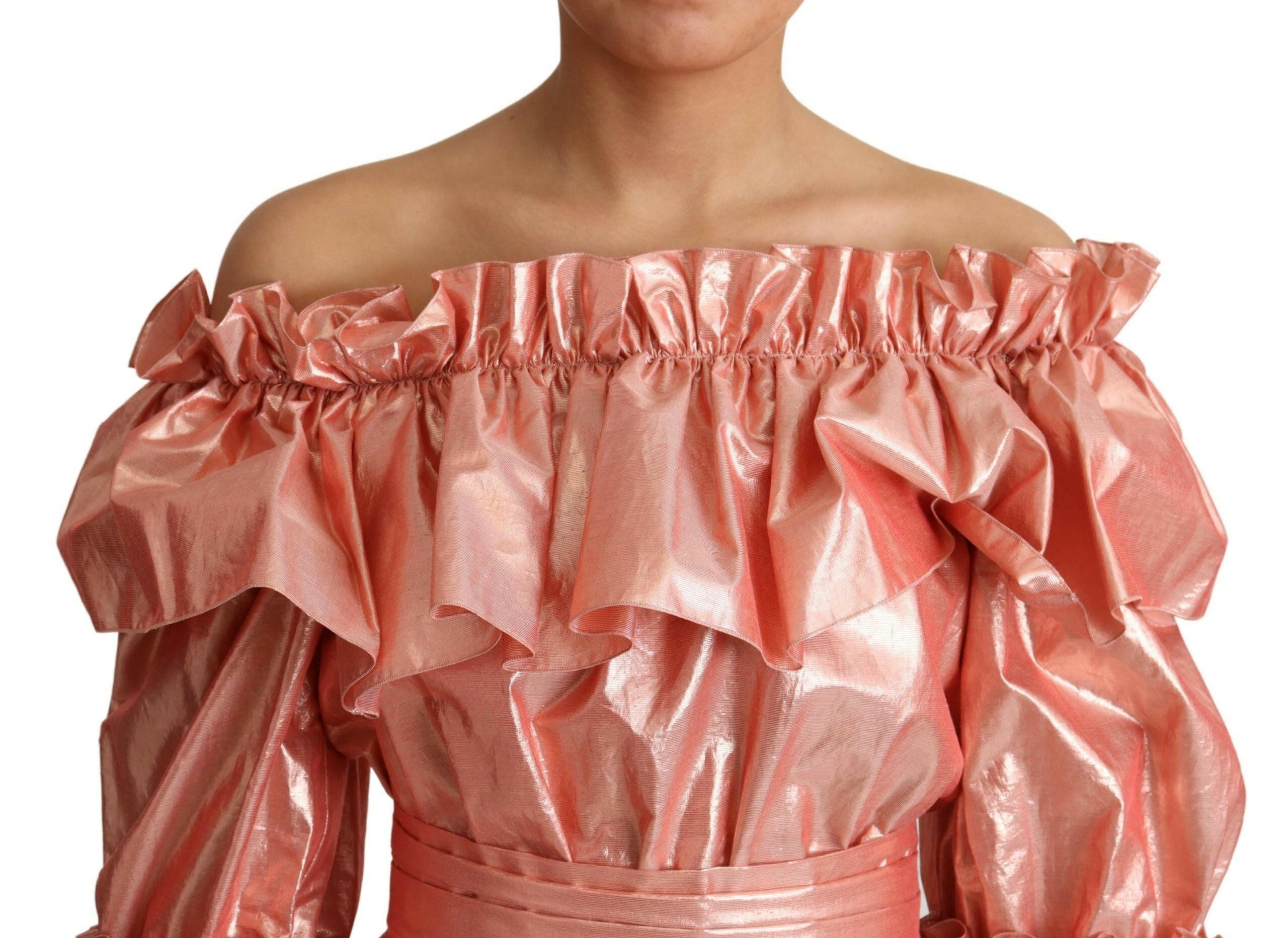 Dolce & Gabbana Pink Ruffled Dress Silk Cotton Gown Dress -   -  Dolce & Gabbana.