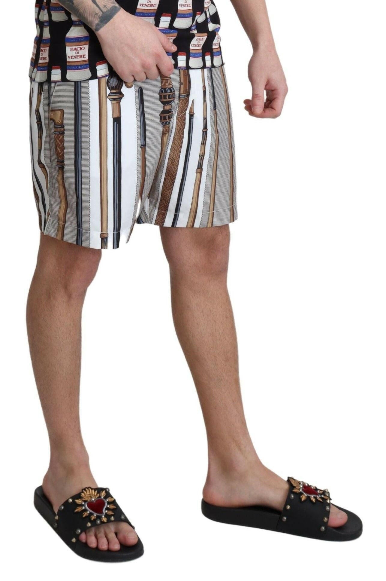 Dolce & Gabbana White Walking Stick Beachwear Shorts Swimshorts -   -  Dolce & Gabbana.