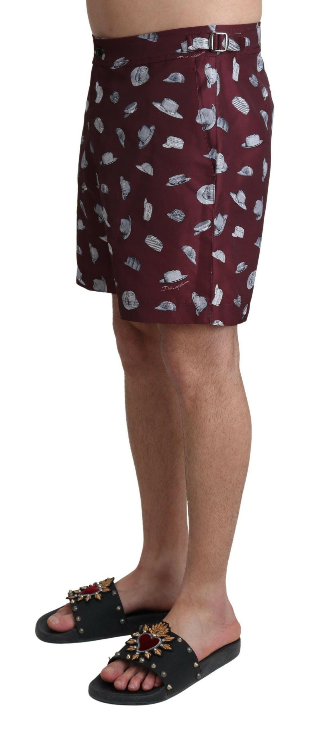 Dolce & Gabbana Maroon Hats Print Beachwear Shorts Swimwear -   -  Dolce & Gabbana.