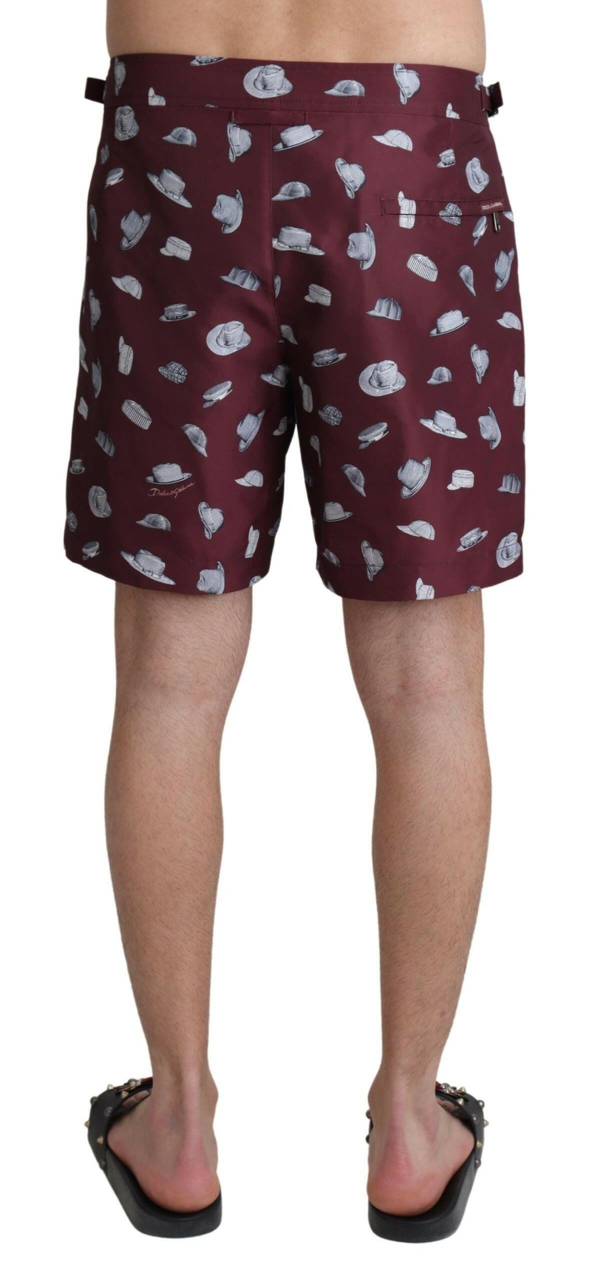 Dolce & Gabbana Maroon Hats Print Beachwear Shorts Swimwear -   -  Dolce & Gabbana.
