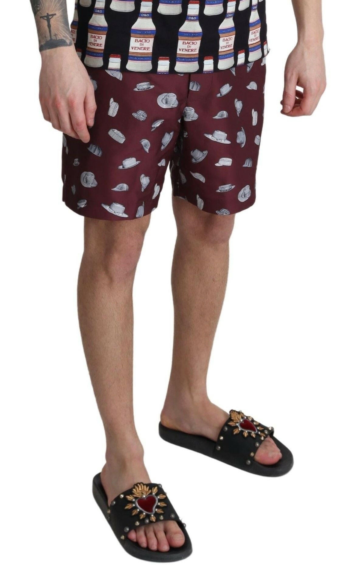 Dolce & Gabbana Maroon Hats Print Beachwear Shorts Swimwear -   -  Dolce & Gabbana.