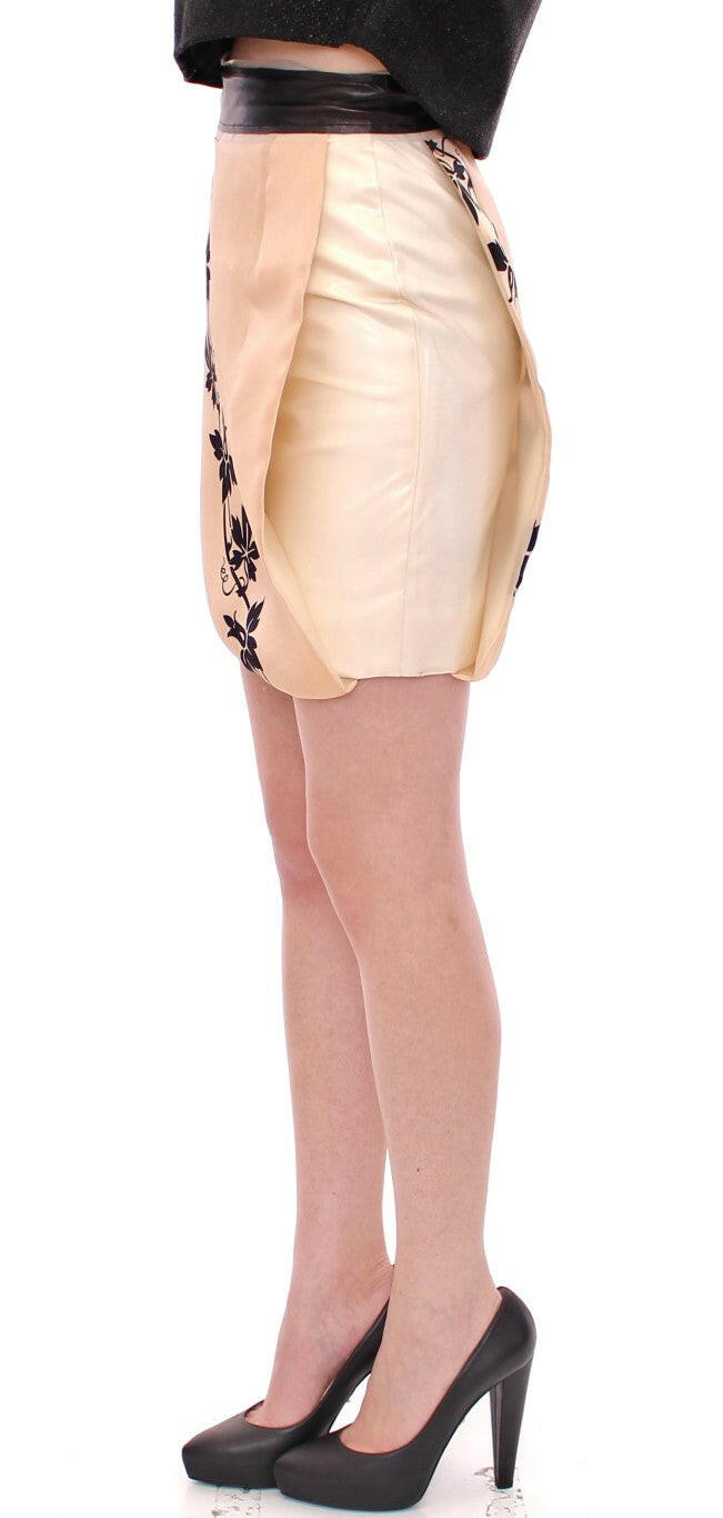 Caterina Gatta Beige Floral Print Silk Mini Skirt -   -  Caterina Gatta.
