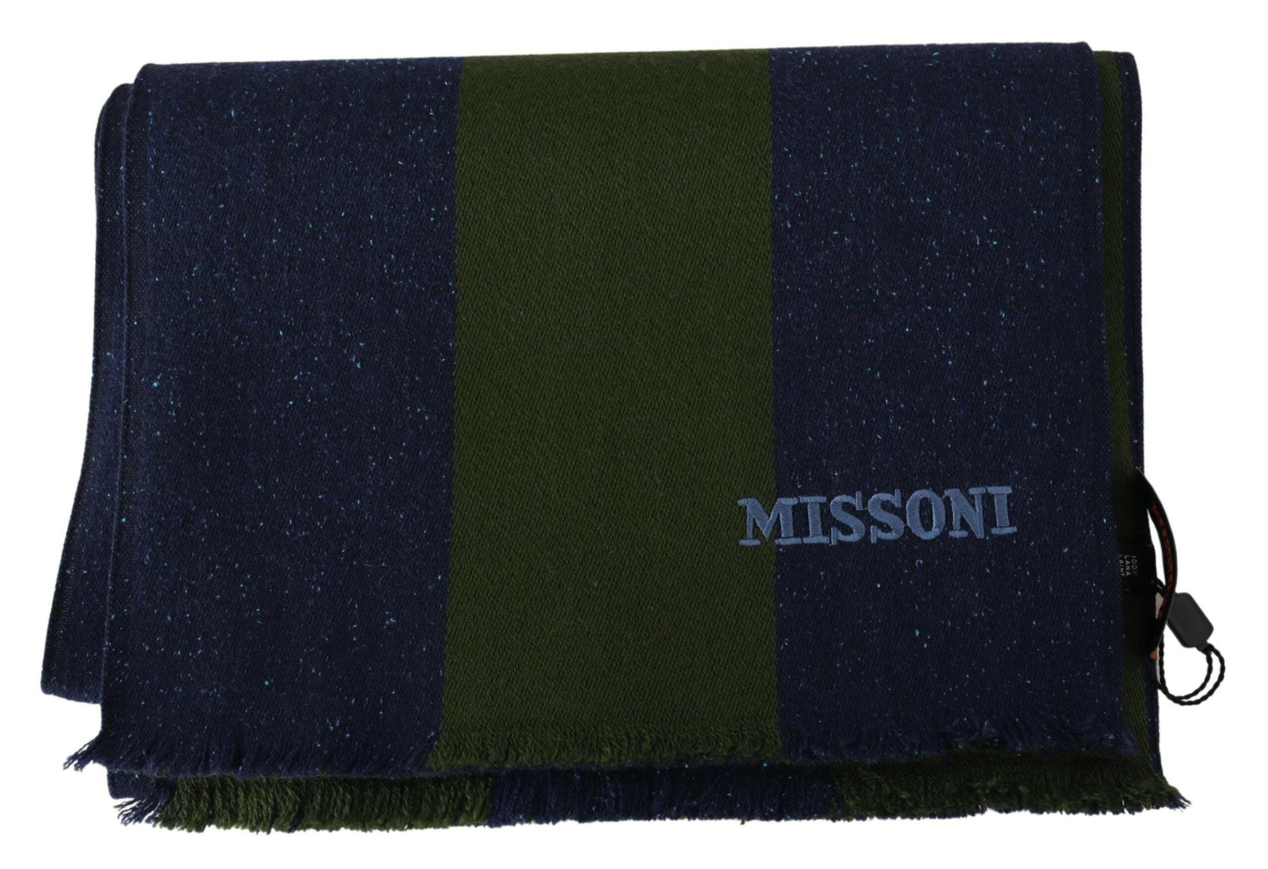 Missoni Green Striped Wool Unisex Neck Wrap Shawl Blue -   -  Missoni.