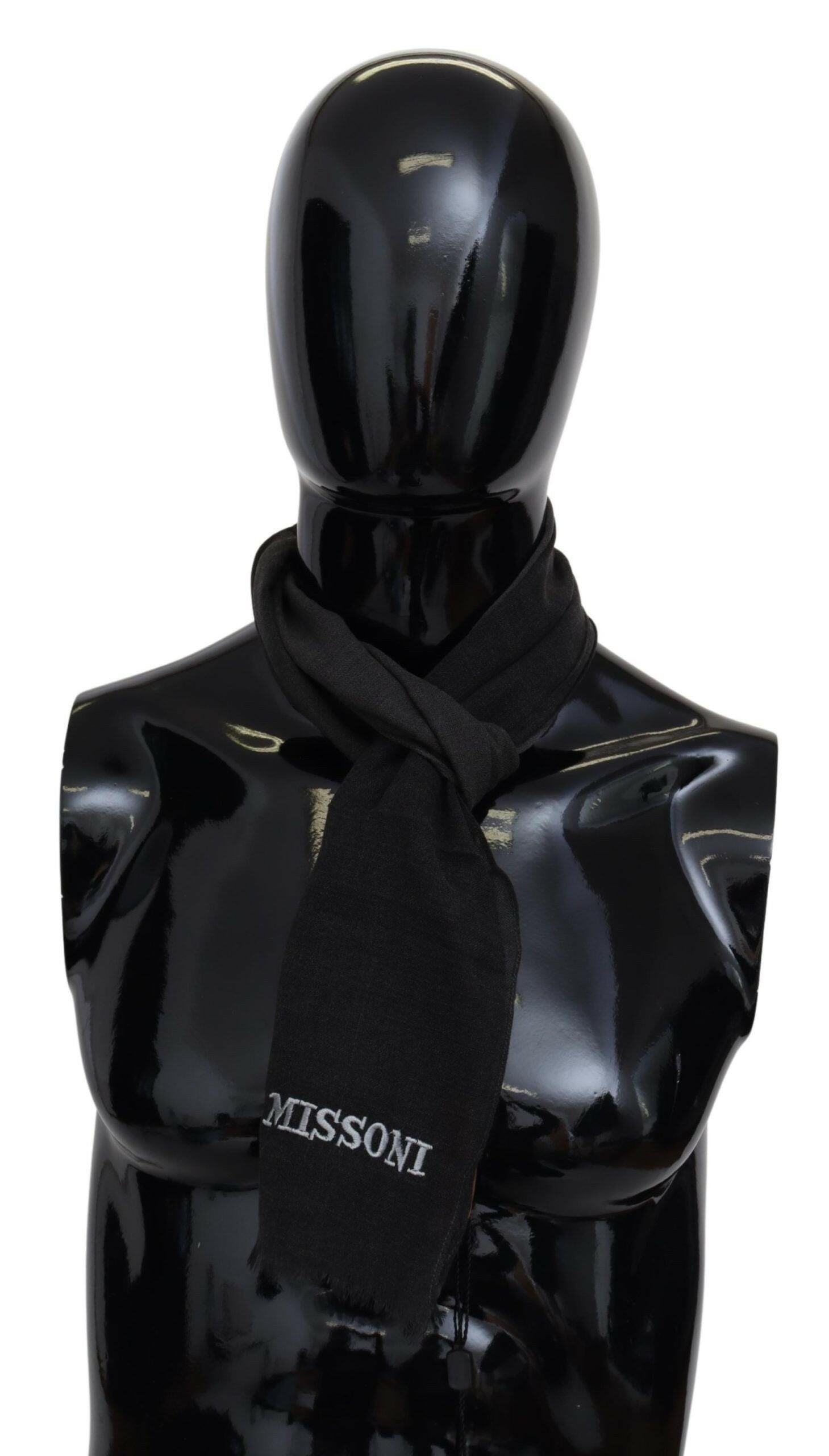 Missoni Black Wool Unisex Neck Wrap Shawl Fringes Logo Scarf -   -  Missoni.