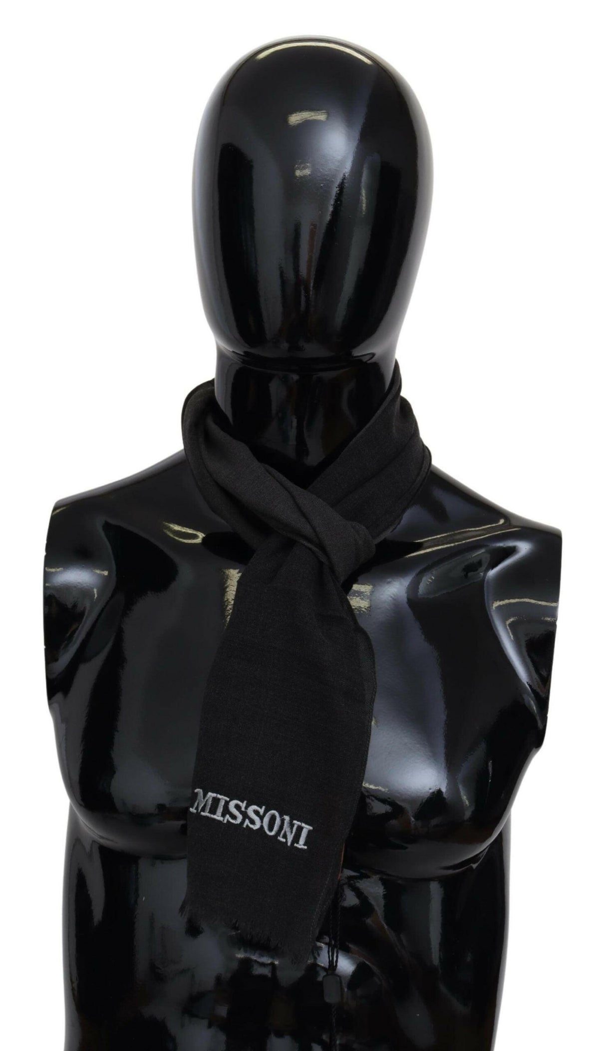 Missoni Black Wool Unisex Neck Wrap Shawl Fringes Logo Scarf -   -  Missoni.