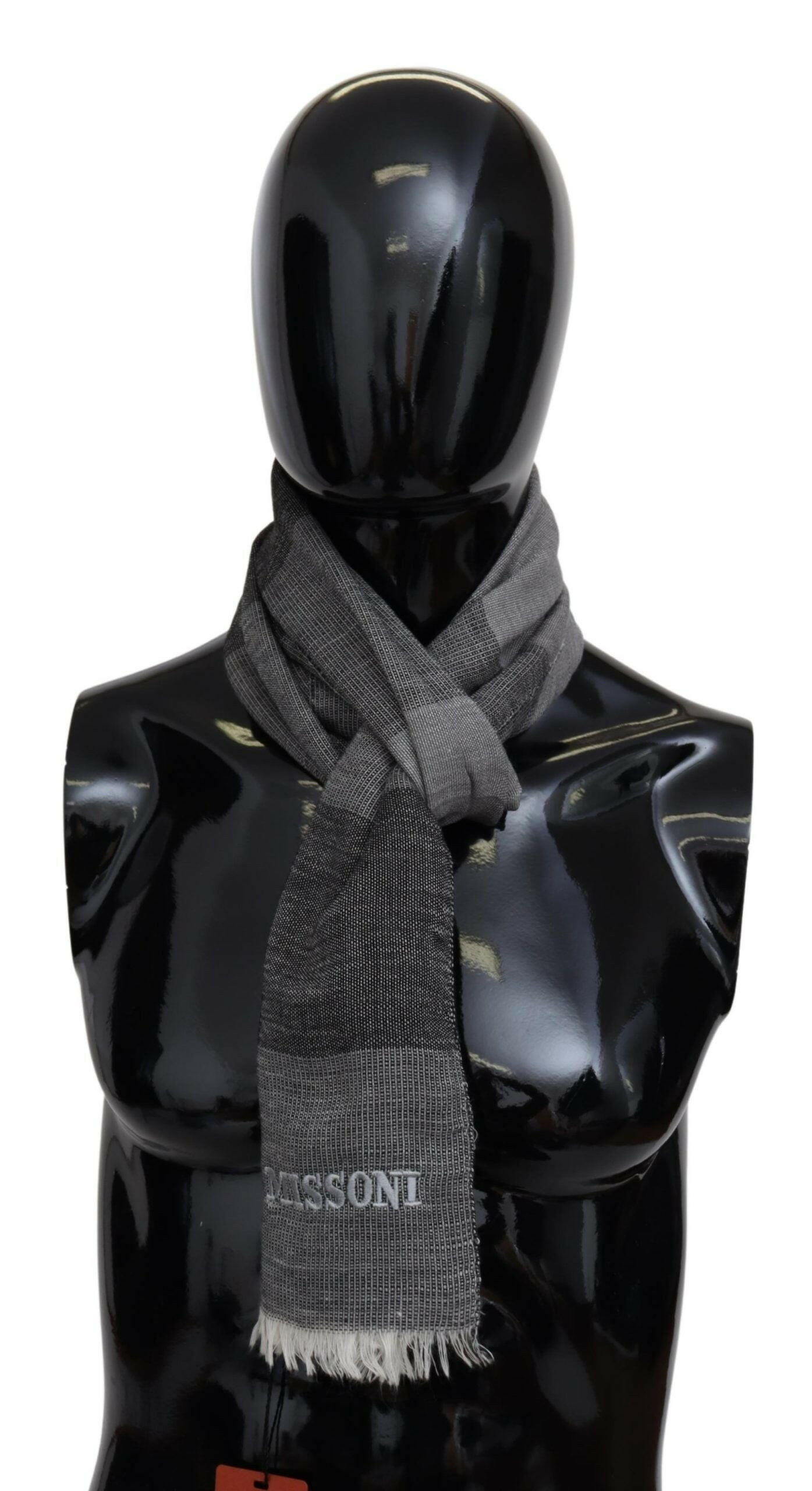 Missoni Gray Striped Wool Unisex Neck Wrap Fringes Scarf -   -  Missoni.