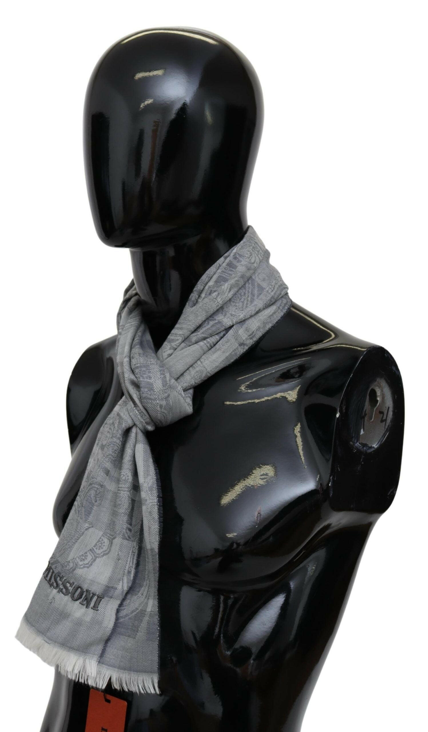 Missoni Gray Floral Wool Unisex Neck Wrap Fringes Scarf -   -  Missoni.
