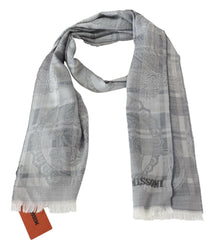 Missoni Gray Floral Wool Unisex Neck Wrap Fringes Scarf -   -  Missoni.