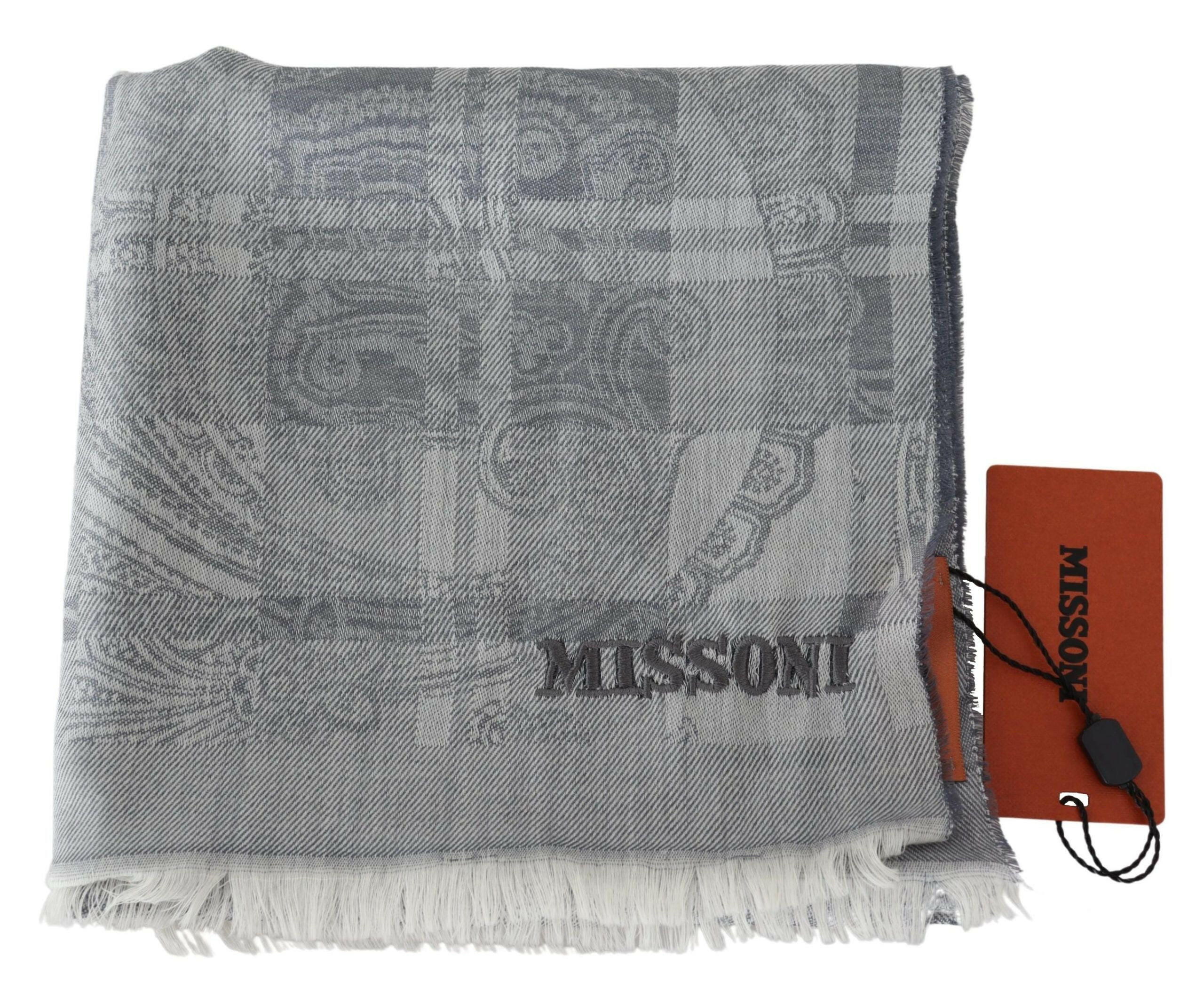 Missoni Gray Floral Wool Unisex Neck Wrap Fringes Scarf -   -  Missoni.