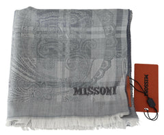 Missoni Gray Floral Wool Unisex Neck Wrap Fringes Scarf -   -  Missoni.