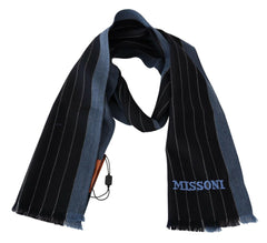 Missoni Black Blue Striped Wool Unisex Wrap scarf -   -  Missoni.