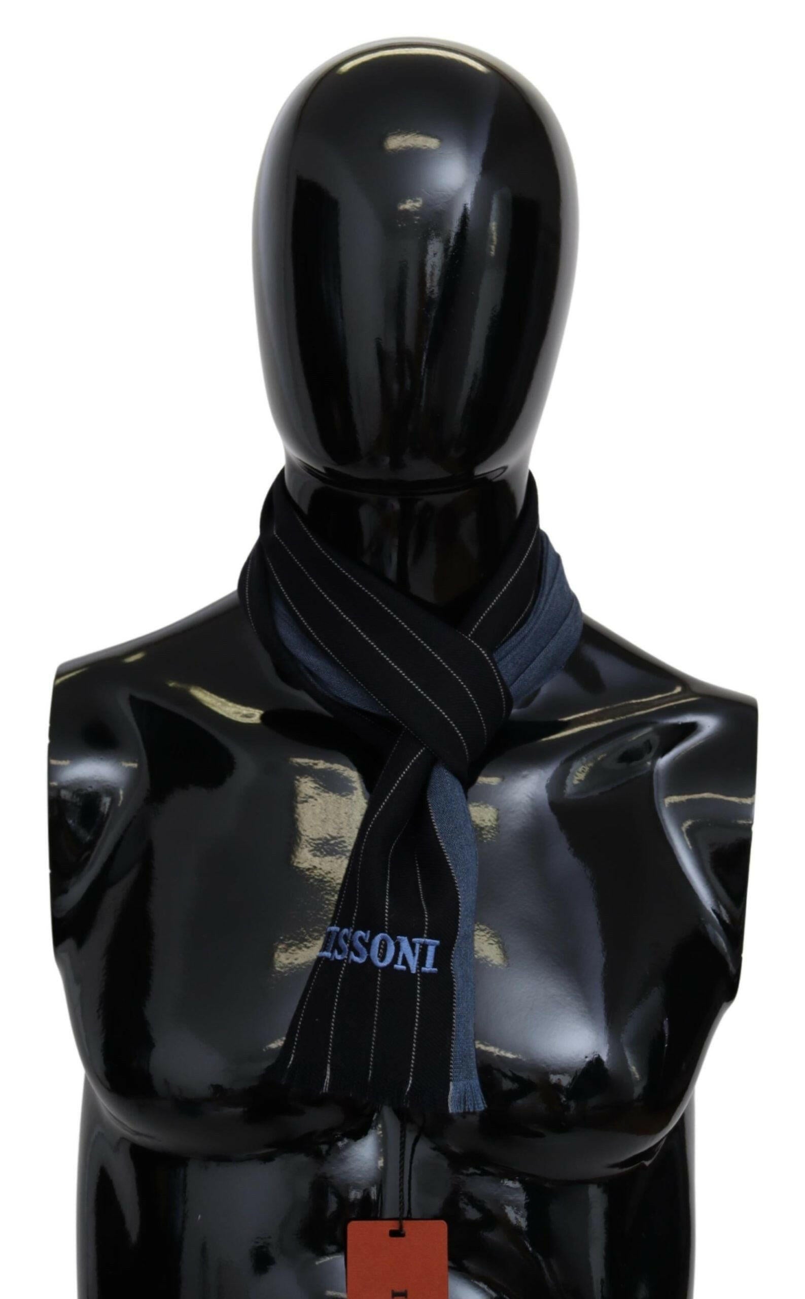 Missoni Black Blue Striped Wool Unisex Wrap scarf -   -  Missoni.