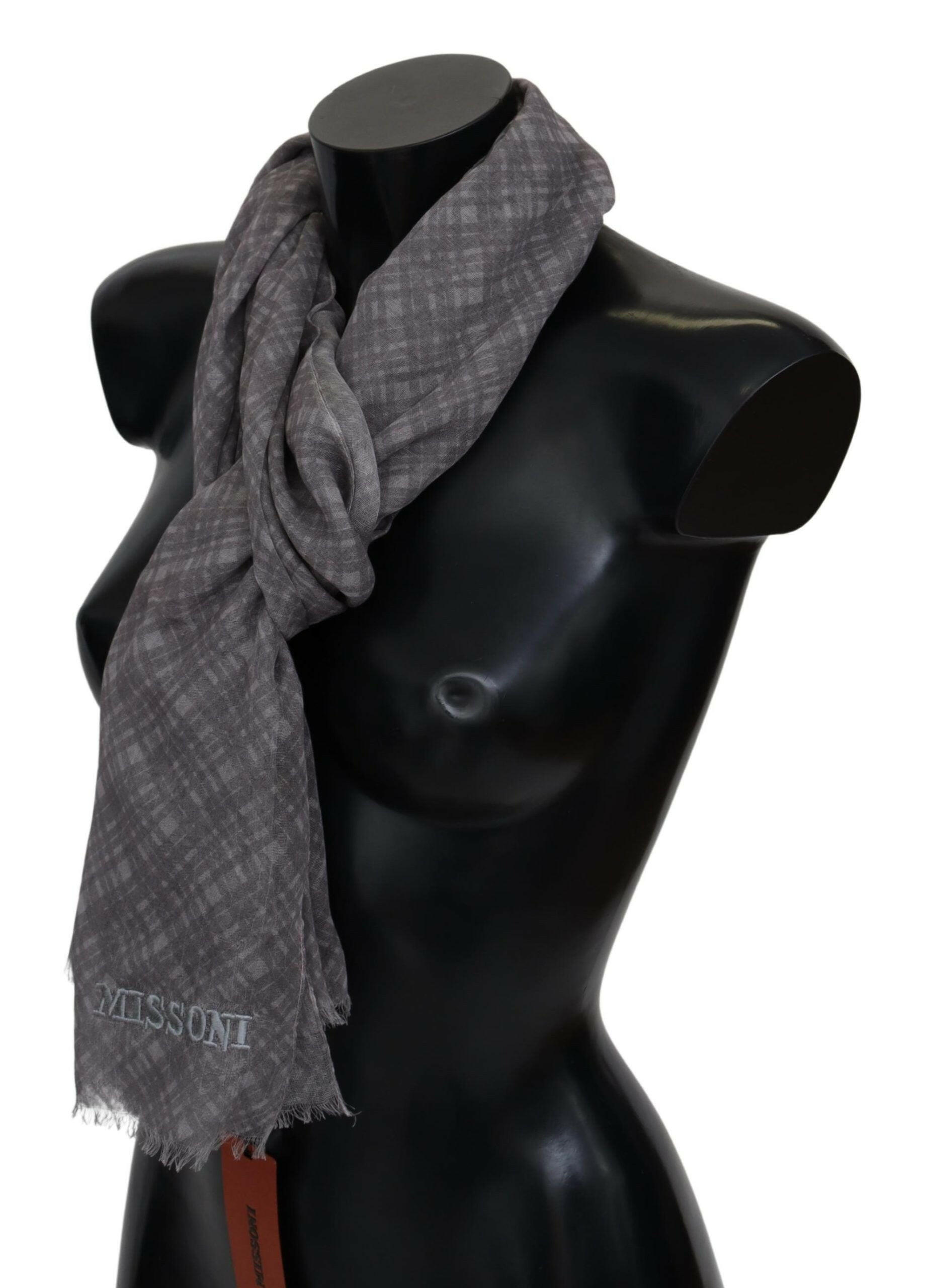 Missoni Gray Plaid Wool Unisex Neck Wrap Scarf -   -  Missoni.