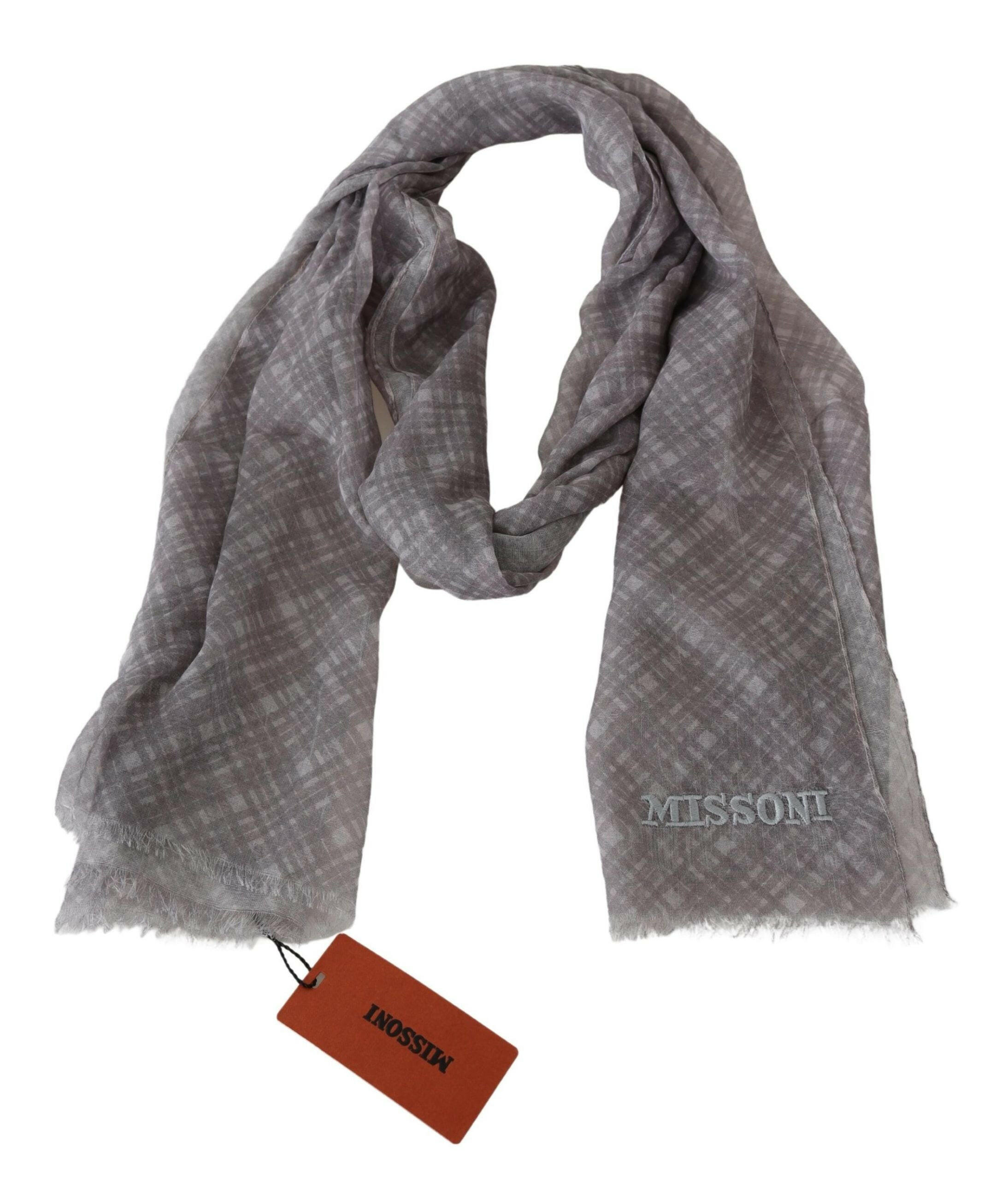 Missoni Gray Plaid Wool Unisex Neck Wrap Scarf -   -  Missoni.