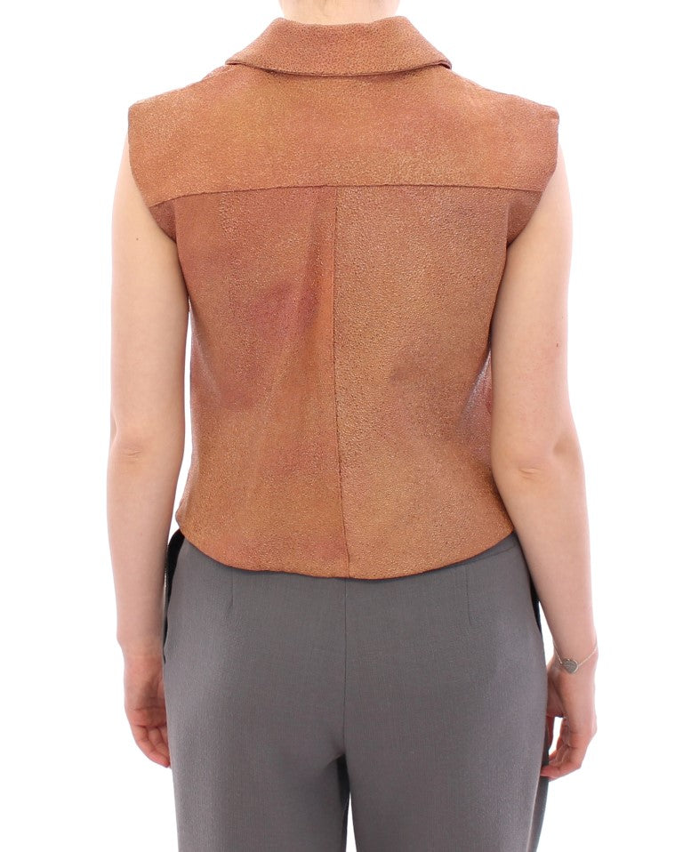 La Maison du Couturier Brown Leather Jacket Vest -   -  La Maison du Couturier.