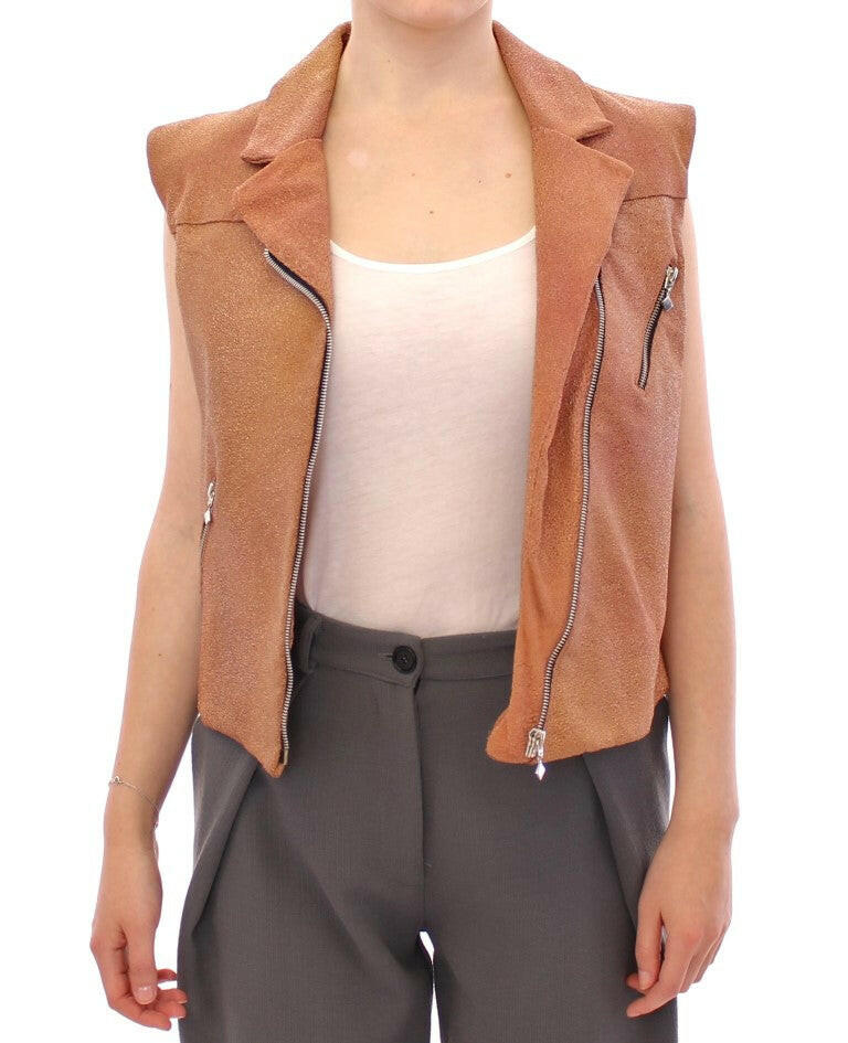 La Maison du Couturier Brown Leather Jacket Vest -   -  La Maison du Couturier.