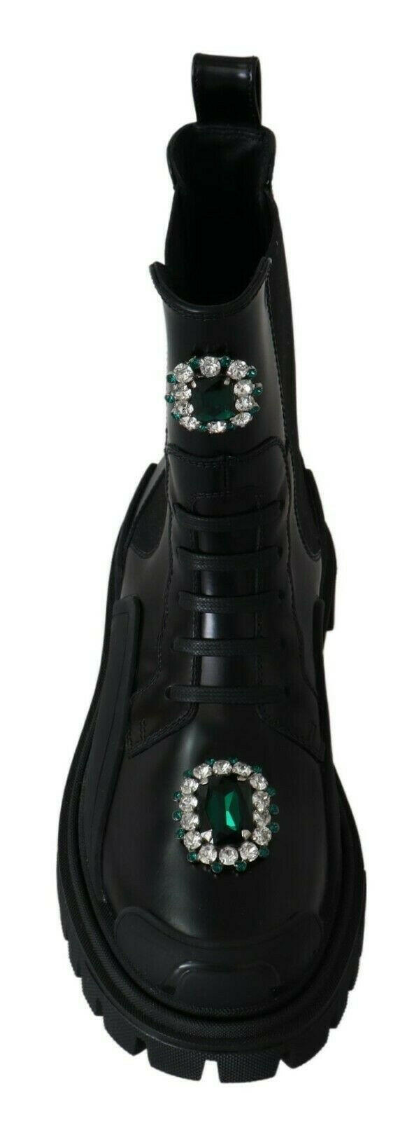 Dolce & Gabbana Black Leather Crystal Combat Boots -   -  Dolce & Gabbana.