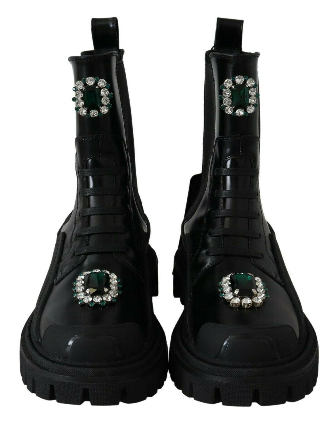 Dolce & Gabbana Black Leather Crystal Combat Boots -   -  Dolce & Gabbana.
