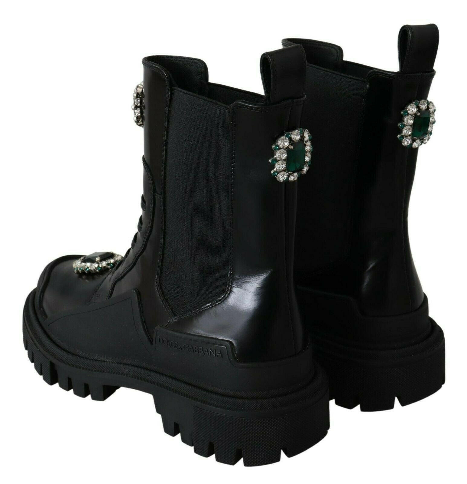 Dolce & Gabbana Black Leather Crystal Combat Boots -   -  Dolce & Gabbana.