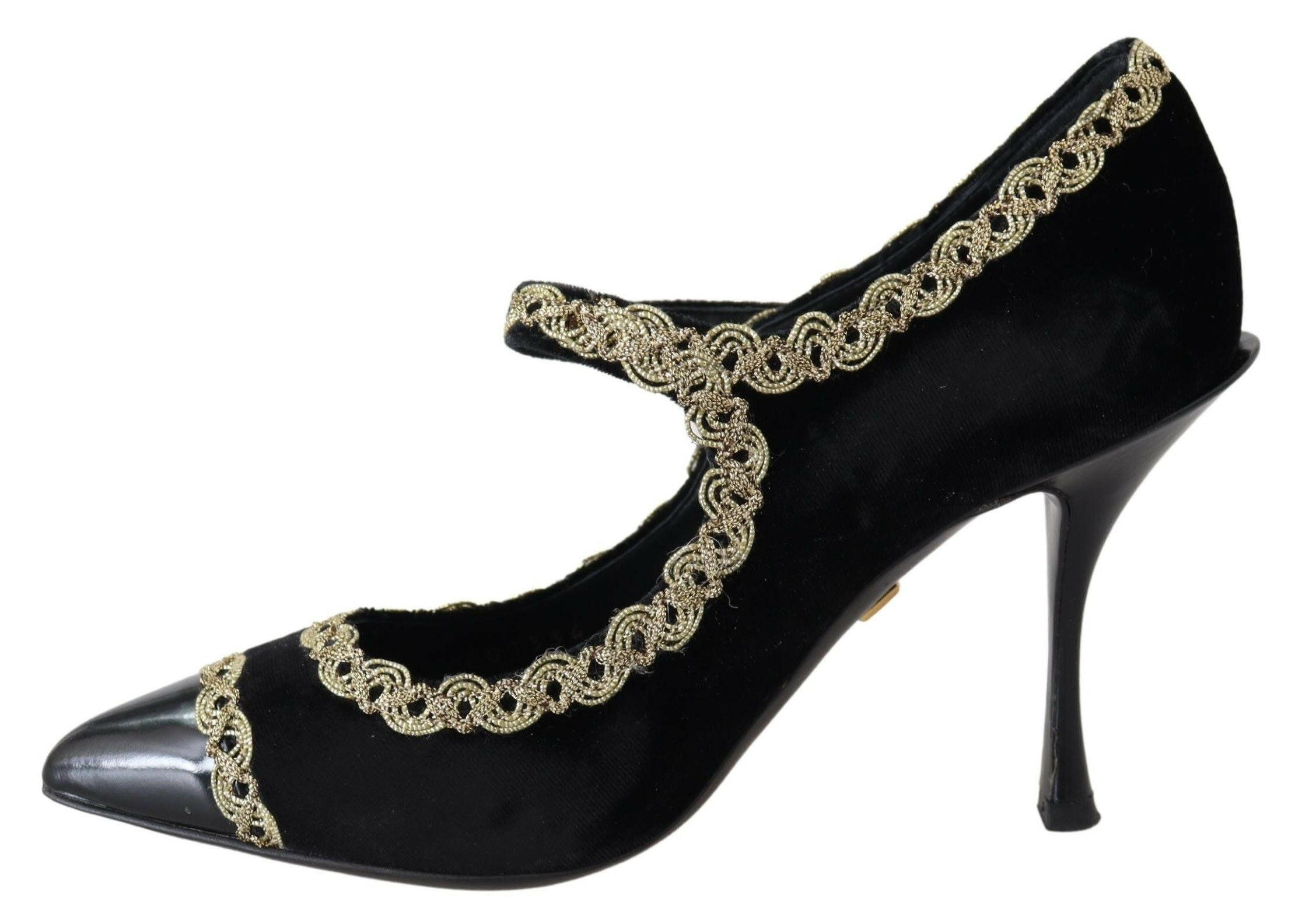 Dolce & Gabbana Black Velvet Gold Mary Janes Pumps -   -  Dolce & Gabbana.