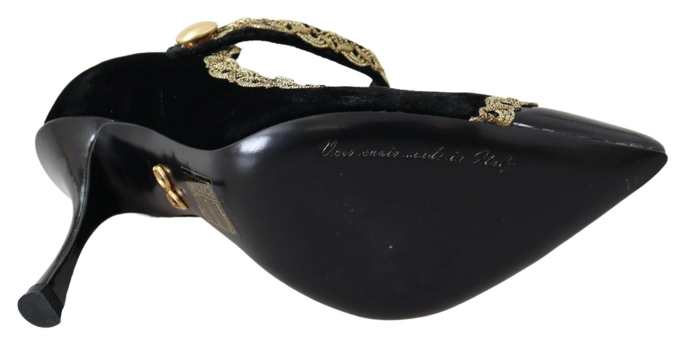 Dolce & Gabbana Black Velvet Gold Mary Janes Pumps -   -  Dolce & Gabbana.