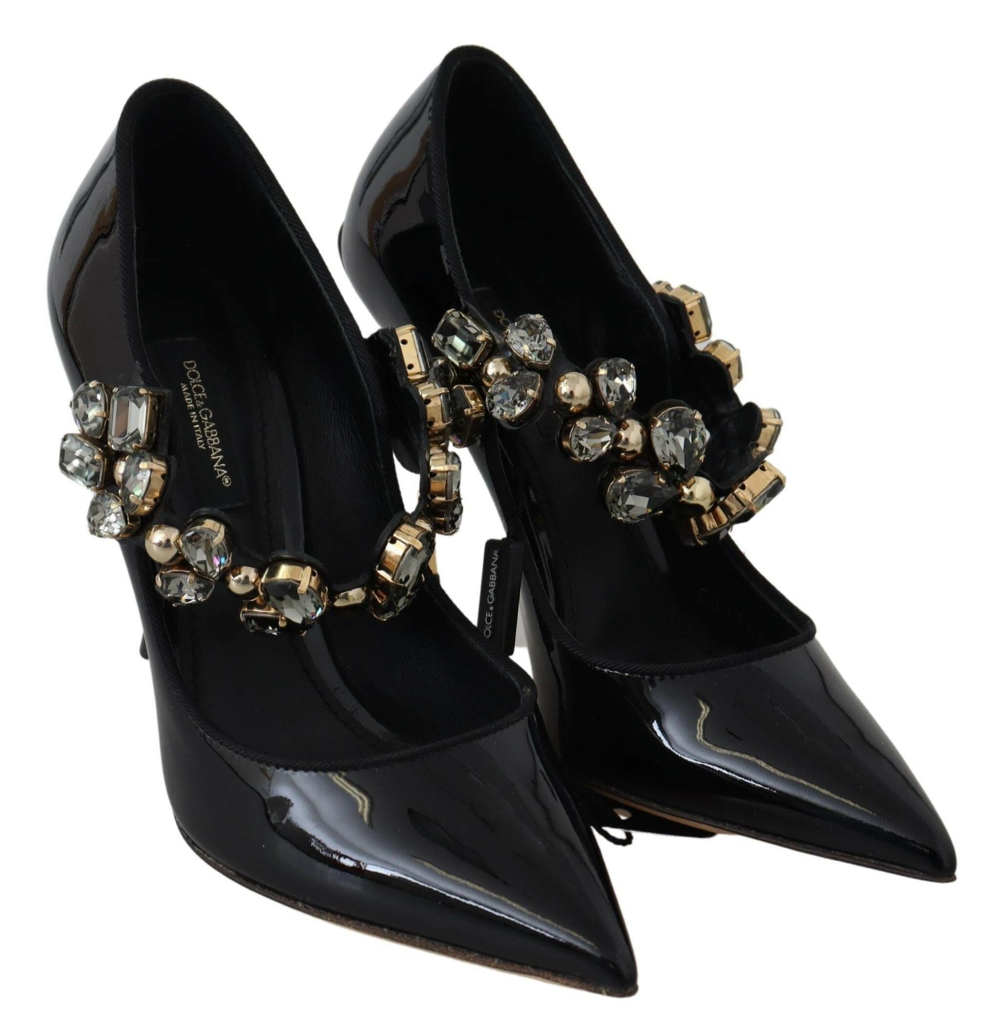 Dolce & Gabbana Black Leather Crystal Shoes Mary Jane Pumps -   -  Dolce & Gabbana.