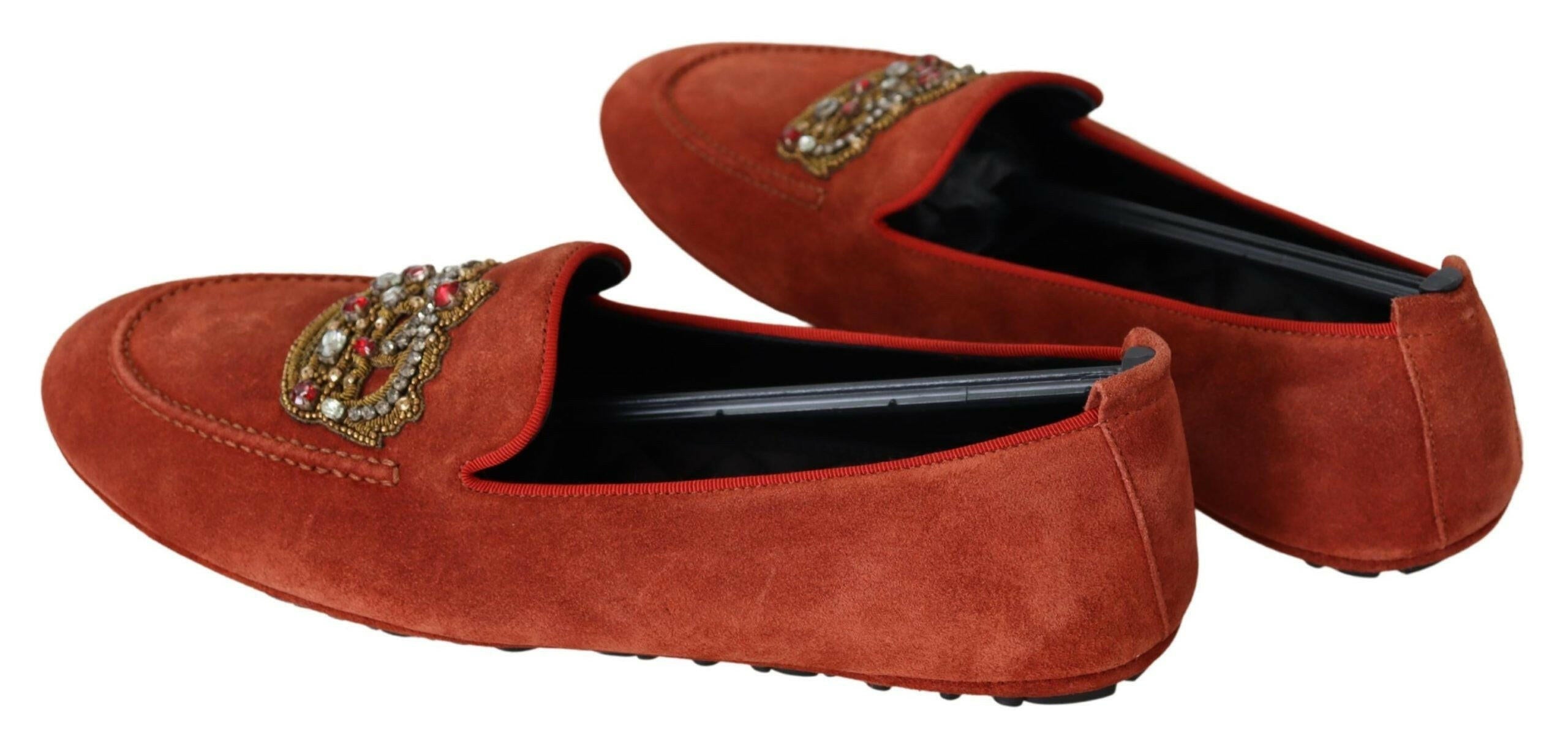 Dolce & Gabbana Orange Leather Crystal Crown  Loafers Shoes -   -  Dolce & Gabbana.