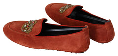 Dolce & Gabbana Orange Leather Crystal Crown  Loafers Shoes -   -  Dolce & Gabbana.