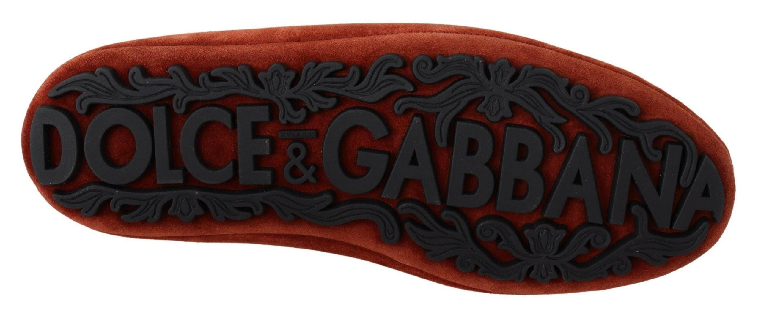 Dolce & Gabbana Orange Leather Crystal Crown  Loafers Shoes -   -  Dolce & Gabbana.