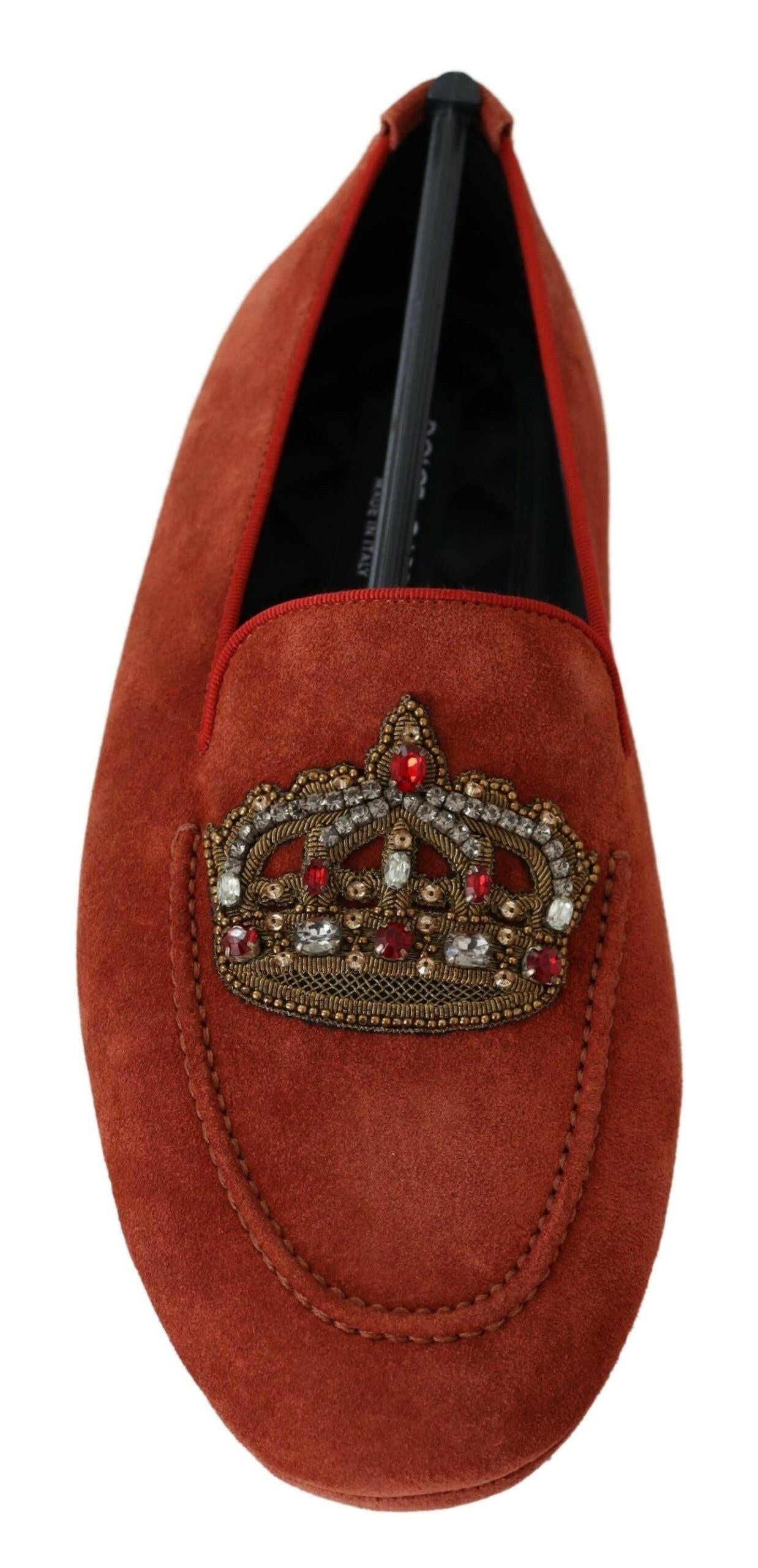 Dolce & Gabbana Orange Leather Crystal Crown  Loafers Shoes -   -  Dolce & Gabbana.
