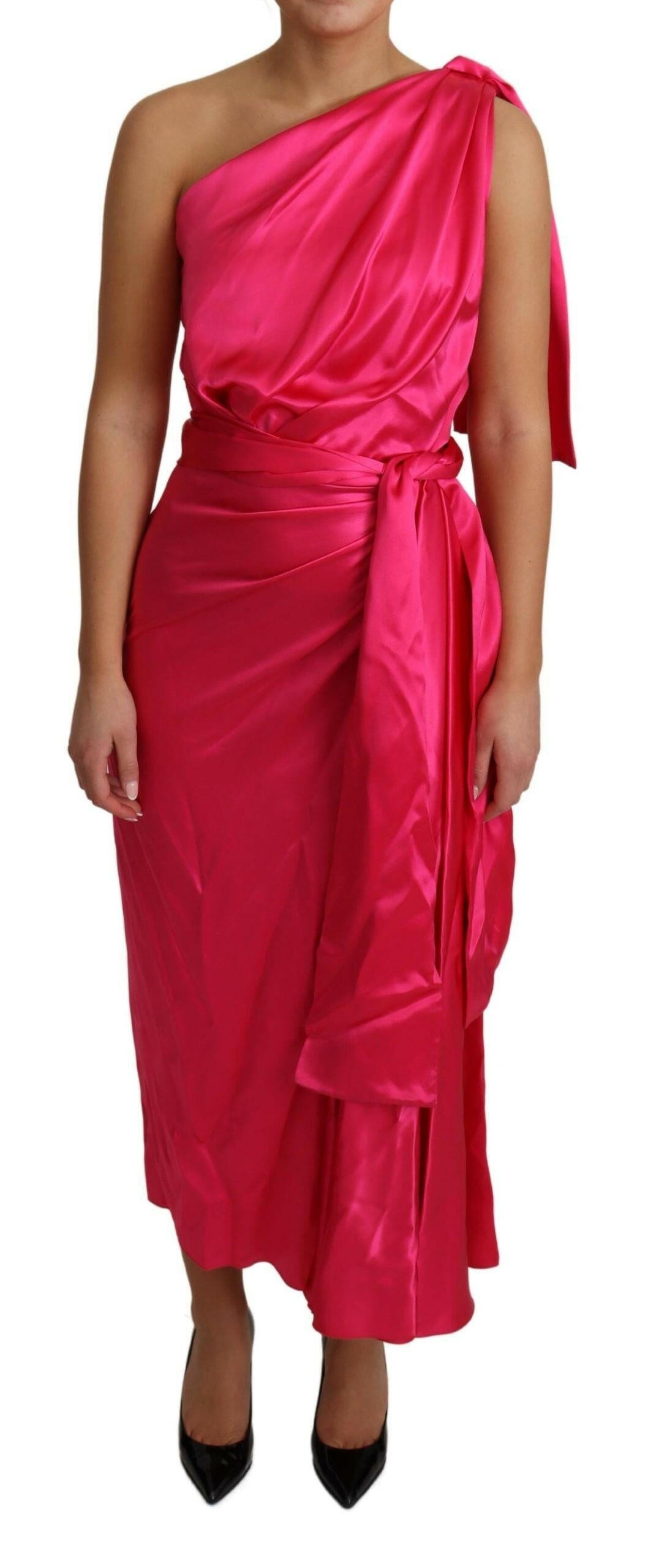 Dolce & Gabbana Dress Pink Fitted Cut One Shoulder Midi Dress -   -  Dolce & Gabbana.