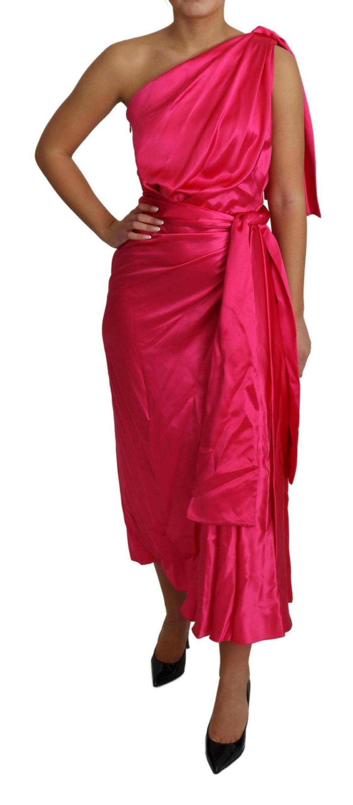 Dolce & Gabbana Dress Pink Fitted Cut One Shoulder Midi Dress -   -  Dolce & Gabbana.