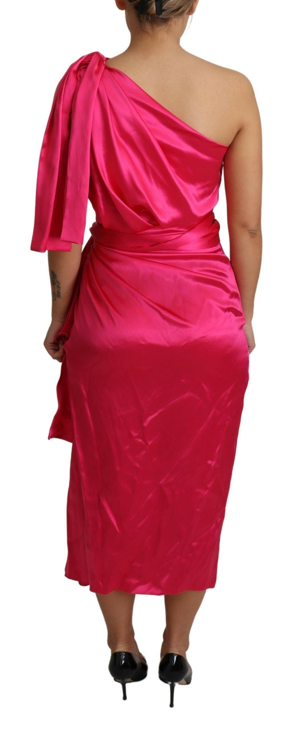 Dolce & Gabbana Dress Pink Fitted Cut One Shoulder Midi Dress -   -  Dolce & Gabbana.