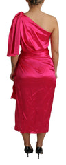 Dolce & Gabbana Dress Pink Fitted Cut One Shoulder Midi Dress -   -  Dolce & Gabbana.