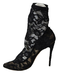 Dolce & Gabbana Black Lace Taormina High Heel Boots Shoes -   -  Dolce & Gabbana.