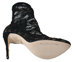 Dolce & Gabbana Black Lace Taormina High Heel Boots Shoes -   -  Dolce & Gabbana.