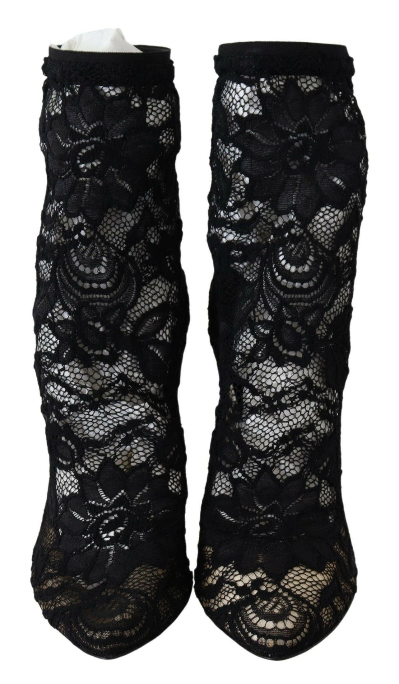 Dolce & Gabbana Black Lace Taormina High Heel Boots Shoes -   -  Dolce & Gabbana.