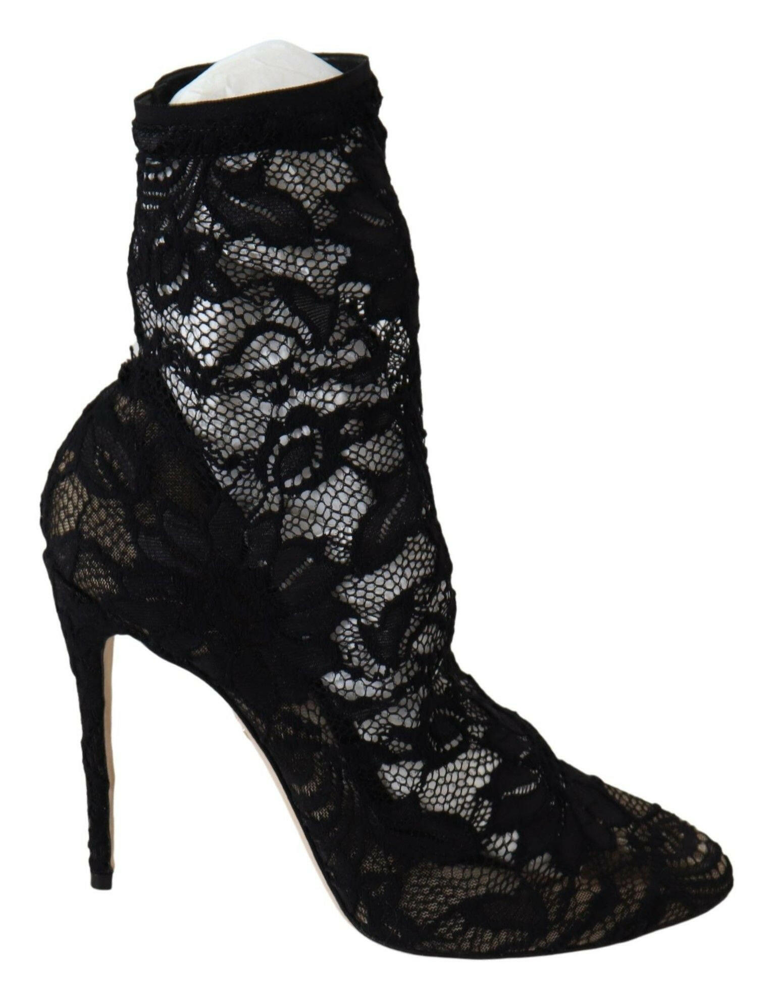 Dolce & Gabbana Black Lace Taormina High Heel Boots Shoes -   -  Dolce & Gabbana.