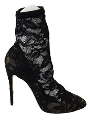 Dolce & Gabbana Black Lace Taormina High Heel Boots Shoes -   -  Dolce & Gabbana.