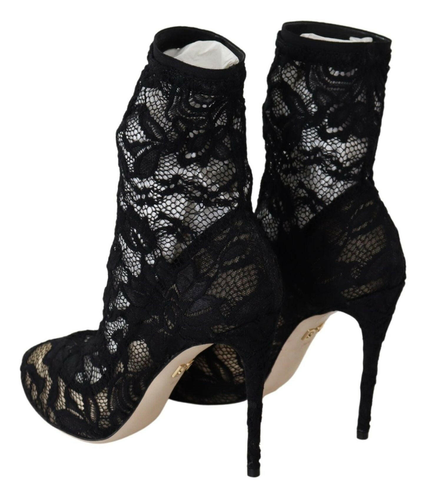 Dolce & Gabbana Black Lace Taormina High Heel Boots Shoes -   -  Dolce & Gabbana.