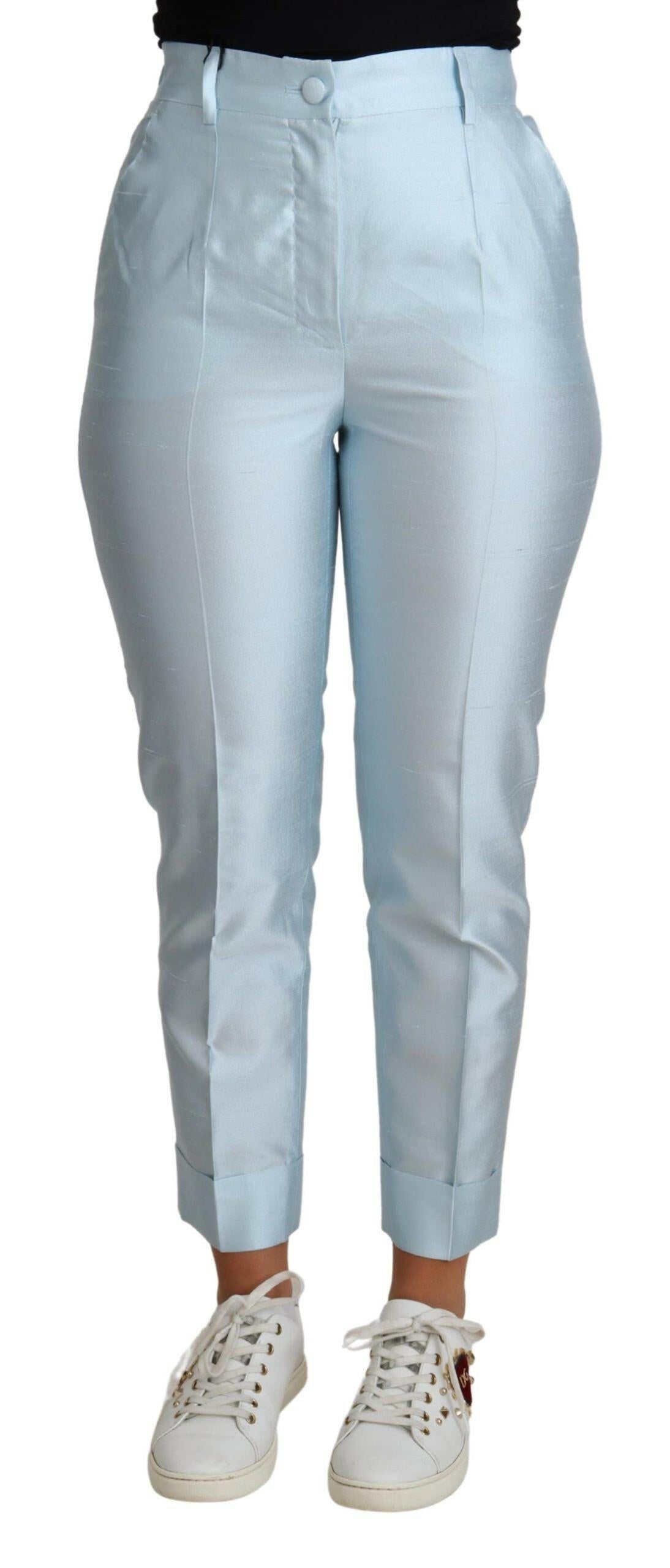 Dolce & Gabbana Light Blue Silk Cropped Tapered Trouser Pants -   -  Dolce & Gabbana.